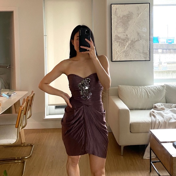 COPY - Bebe Purple Strapless Formal Dress with Jewels - Picture 1 of 11